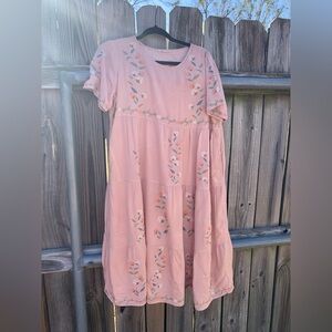 Peachy Embroidered Floral Dress